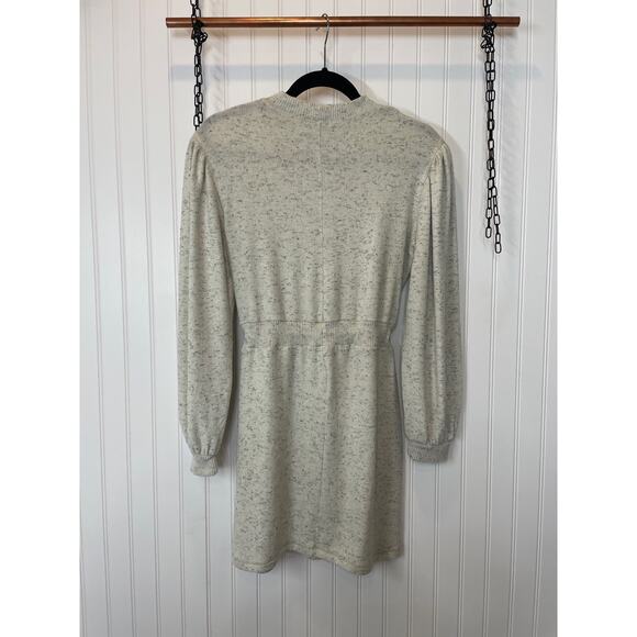 Topshop Gray Drawstring Waist Balloon Sleeve Mini Sweater Dress Size M - Picture 2 of 6